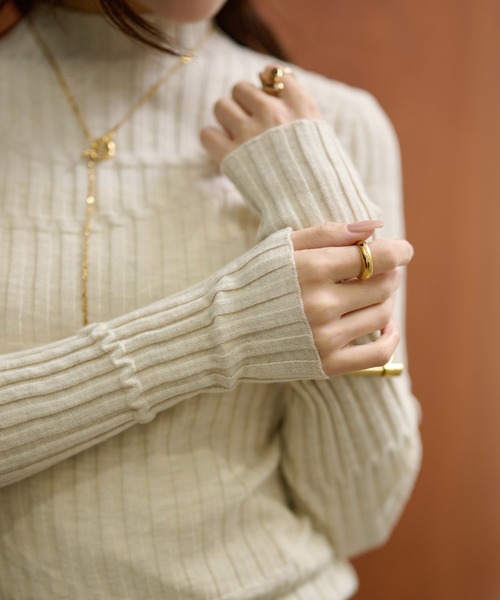 LAULEN(ローレン)の「random pattern off neck rib knit /ランダムパターンオフネックリブニット(ニット/セーター・レディース・ネイビー/オートミール/ブラック・FREE)」の4枚目の写真