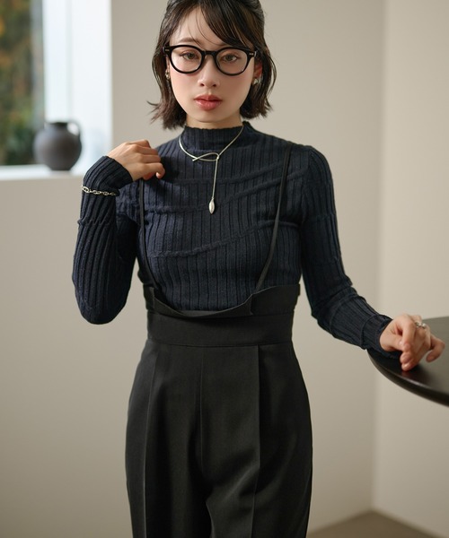LAULEN(ローレン)の「random pattern off neck rib knit /ランダムパターンオフネックリブニット(ニット/セーター・レディース・ネイビー/オートミール/ブラック・FREE)」の6枚目の写真