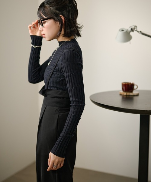 LAULEN(ローレン)の「random pattern off neck rib knit /ランダムパターンオフネックリブニット(ニット/セーター・レディース・ネイビー/オートミール/ブラック・FREE)」の7枚目の写真