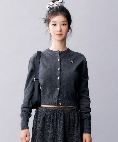 NICK&NICOLE(ニックアンドニコール)の「BUTTERFLY JAQUARD KNIT CARDIGAN_CHARCOAL(カーディガン/ボレロ・レディース・チャコール・FREE)」の1枚目の写真