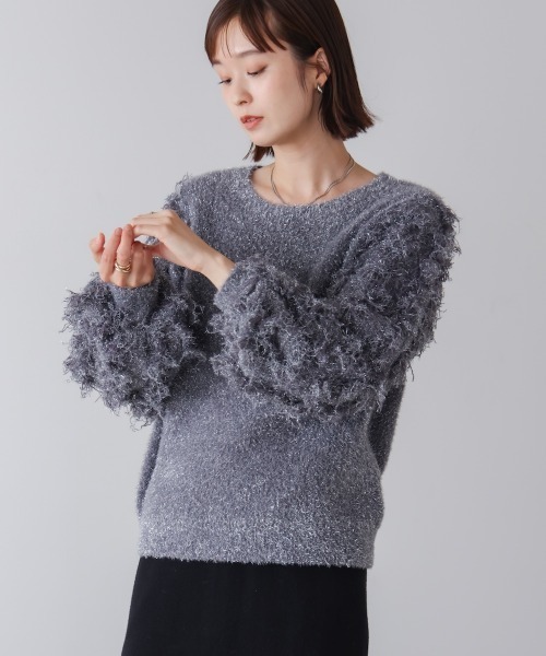 Bou Jeloud（ブージュルード）の「ラメフリンジプルオーバー（ニット/セーター・レディース・グレー/ブルー/オフホワイト・FREE）」の3枚目の写真