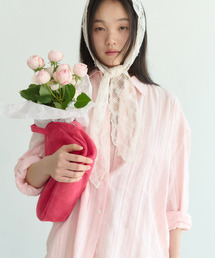 EYELET OVERFIT SHIRTS, PEACH