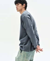 460G Double Neck Pigment Long Sleeve-Stone Navy-