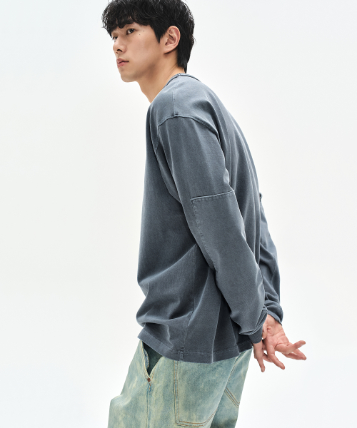 SOVERMENT(ソヴメント)の「460G Double Neck Pigment Long Sleeve-Stone Navy-(Tシャツ/カットソー・レディース・その他・LARGE/MEDIUM/SMALL/X-LARGE)」の1枚目の写真