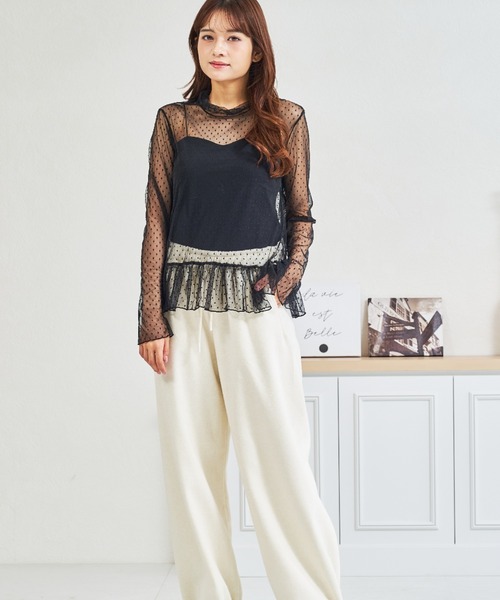 MISCH MASCH(ミッシュマッシュ)の「ZOZO限定 ドットシアー裾フリルハイネックプルオーバー(Tシャツ/カットソー・レディース・ホワイト/ブラック・フリ-)」の8枚目の写真