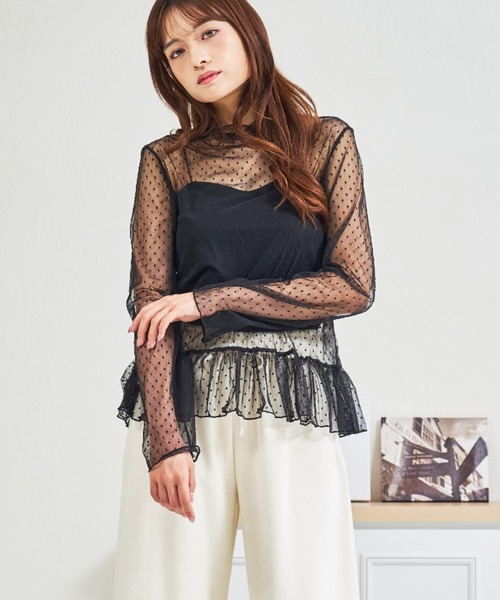 MISCH MASCH(ミッシュマッシュ)の「ZOZO限定 ドットシアー裾フリルハイネックプルオーバー(Tシャツ/カットソー・レディース・ホワイト/ブラック・フリ-)」の7枚目の写真