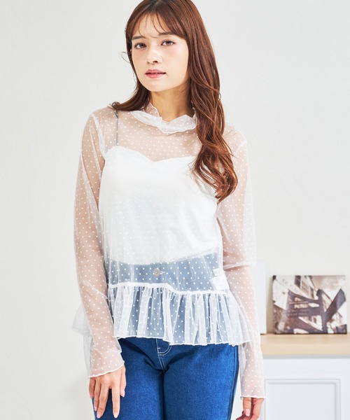 MISCH MASCH(ミッシュマッシュ)の「ZOZO限定 ドットシアー裾フリルハイネックプルオーバー(Tシャツ/カットソー・レディース・ホワイト/ブラック・フリ-)」の20枚目の写真
