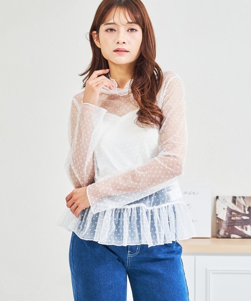 MISCH MASCH(ミッシュマッシュ)の「ZOZO限定 ドットシアー裾フリルハイネックプルオーバー(Tシャツ/カットソー・レディース・ホワイト/ブラック・フリ-)」の21枚目の写真