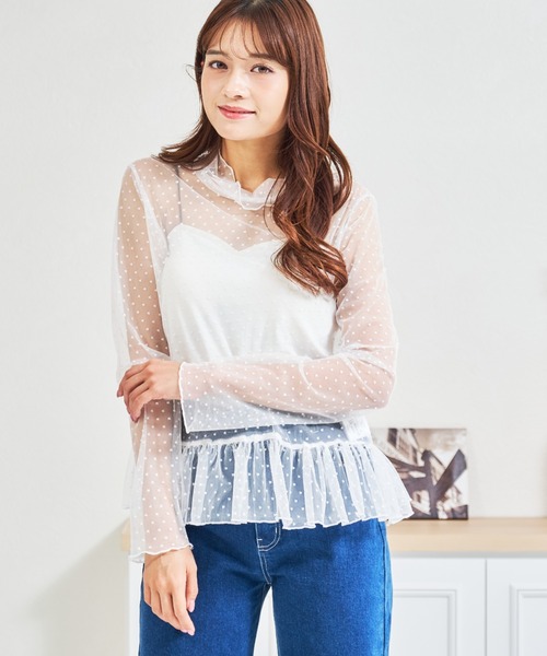 MISCH MASCH(ミッシュマッシュ)の「ZOZO限定 ドットシアー裾フリルハイネックプルオーバー(Tシャツ/カットソー・レディース・ホワイト/ブラック・フリ-)」の22枚目の写真