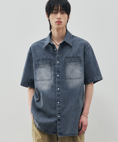DRAW FIT（ドローフィット）の「フェードデニムハーフシャツ[ROUGH BLUE]（シャツ/ブラウス・メンズ・その他・LARGE/X-LARGE/MEDIUM）」の2枚目の写真