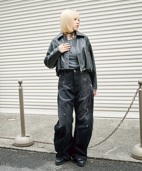 CONZ（コンズ）の「BALLOON LEATHER ZIP UP JACKET（ブルゾン・レディース・ブラック・1/2）」の6枚目の写真