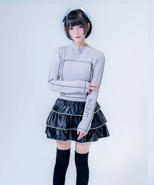 Re:CRYPT(リクリプト)の「ハーフジップラインリブニット / ロゴ刺繍 タイト(ニット/セーター・レディース・ブラック/グレー・F)」の7枚目の写真