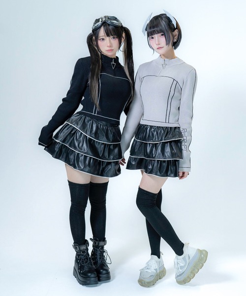 Re:CRYPT(リクリプト)の「ハーフジップラインリブニット / ロゴ刺繍 タイト(ニット/セーター・レディース・ブラック/グレー・F)」の11枚目の写真