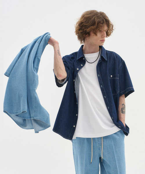 BLOND9（ブロンドナイン）の「ポケットハーフデニムシャツ_ダークインディゴ（シャツ/ブラウス・レディース・その他・LARGE/MEDIUM/X-LARGE）」の19枚目の写真