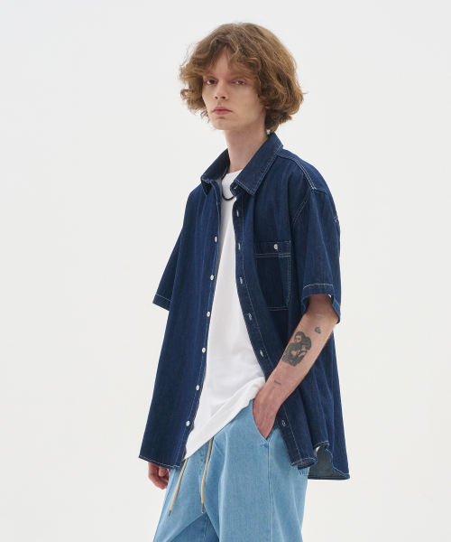 BLOND9（ブロンドナイン）の「ポケットハーフデニムシャツ_ダークインディゴ（シャツ/ブラウス・レディース・その他・LARGE/MEDIUM/X-LARGE）」の20枚目の写真