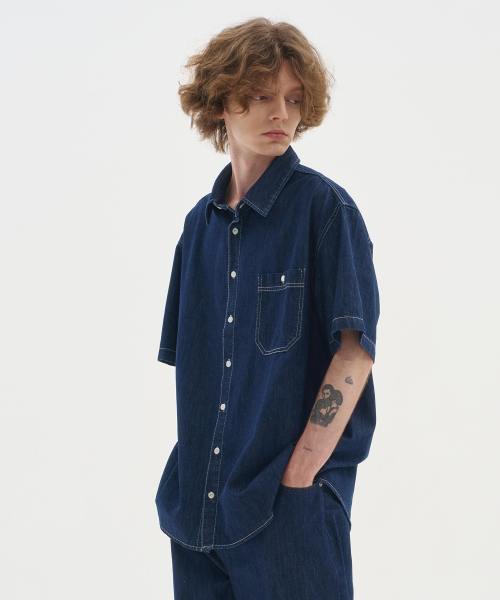 BLOND9（ブロンドナイン）の「ポケットハーフデニムシャツ_ダークインディゴ（シャツ/ブラウス・レディース・その他・LARGE/MEDIUM/X-LARGE）」の21枚目の写真