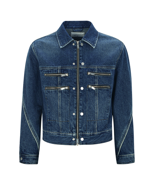 BIKER DENIM JACKET (DEEP BLUE)