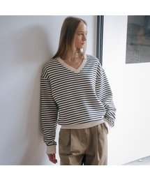 Stripe V-neck fluff MTM [TIWT01LT13]_2color