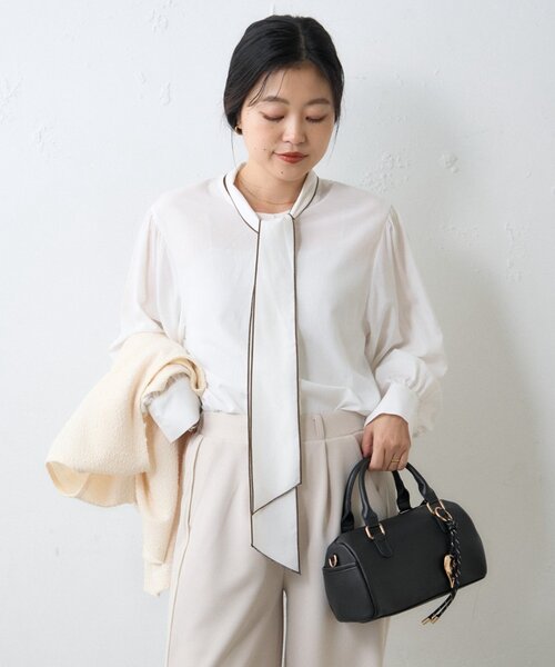 CIAOPANIC TYPY（チャオパニックティピー）の「≪オケージョン対応≫配色パイピングボウタイシャツ（シャツ/ブラウス・レディース・サックスブルー/ホワイト・ONE SIZE）」の5枚目の写真