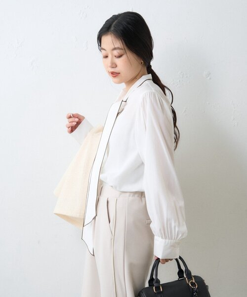 CIAOPANIC TYPY（チャオパニックティピー）の「≪オケージョン対応≫配色パイピングボウタイシャツ（シャツ/ブラウス・レディース・サックスブルー/ホワイト・ONE SIZE）」の6枚目の写真