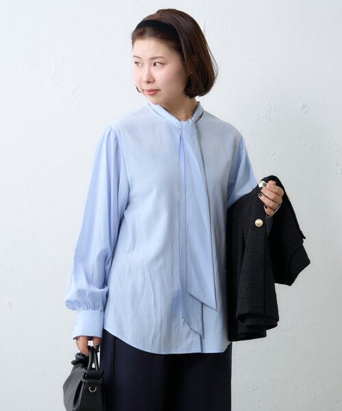 CIAOPANIC TYPY（チャオパニックティピー）の「≪オケージョン対応≫配色パイピングボウタイシャツ（シャツ/ブラウス・レディース・サックスブルー/ホワイト・ONE SIZE）」の13枚目の写真