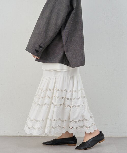 SHENERY（シーナリー）の「スカラップレーススカート（スカート・レディース・ブラック/オフホワイト・36/38）」の10枚目の写真