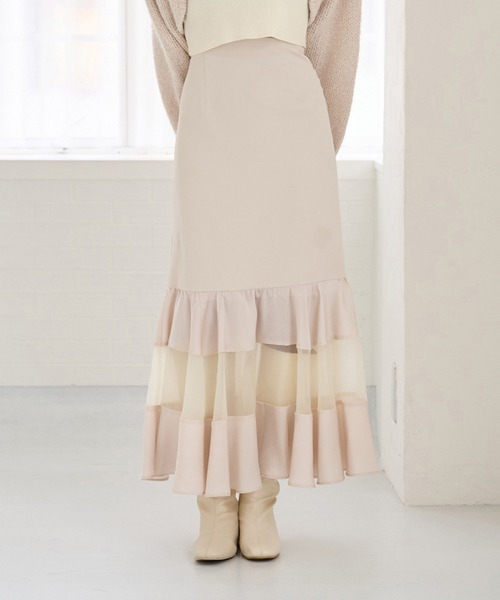 Seemi. byNICECLAUP（ シーミーバイナイスクラップ）の「【Seemi.】ティアードロングスカート（スカート・レディース・ピンク/ミント/アイボリー・FREE）」の2枚目の写真