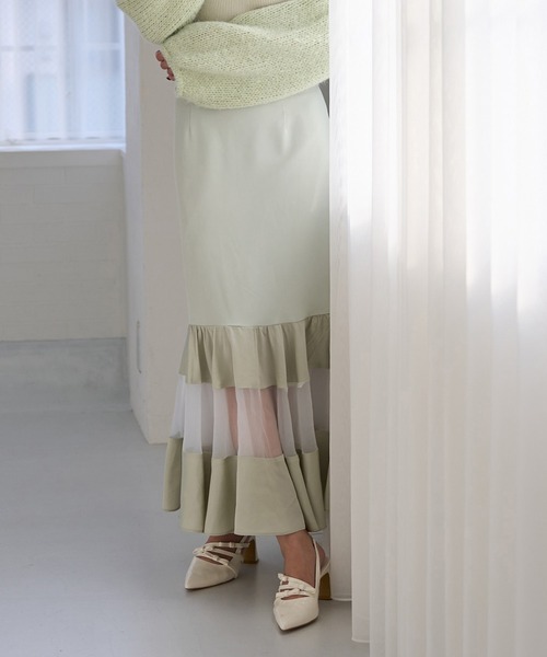Seemi. byNICECLAUP（ シーミーバイナイスクラップ）の「【Seemi.】ティアードロングスカート（スカート・レディース・ピンク/ミント/アイボリー・FREE）」の3枚目の写真