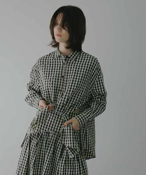 MANOF(マノフ)の「OVER SIZED 2WAY SHIRTS(シャツ/ブラウス・レディース・ブラックミックス・S/M)」の6枚目の写真