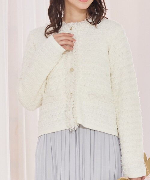 abahouse mavie（アバハウスマヴィ）の「ツィードニットジャケット（カーディガン/ボレロ・レディース・ホワイト/ネイビー・フリー）」の2枚目の写真