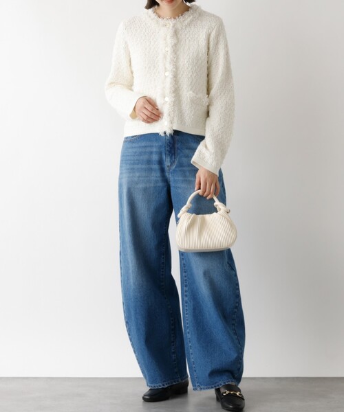 abahouse mavie（アバハウスマヴィ）の「ツィードニットジャケット（カーディガン/ボレロ・レディース・ホワイト/ネイビー・フリー）」の6枚目の写真