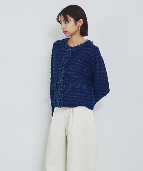 abahouse mavie（アバハウスマヴィ）の「ツィードニットジャケット（カーディガン/ボレロ・レディース・ホワイト/ネイビー・フリー）」の11枚目の写真