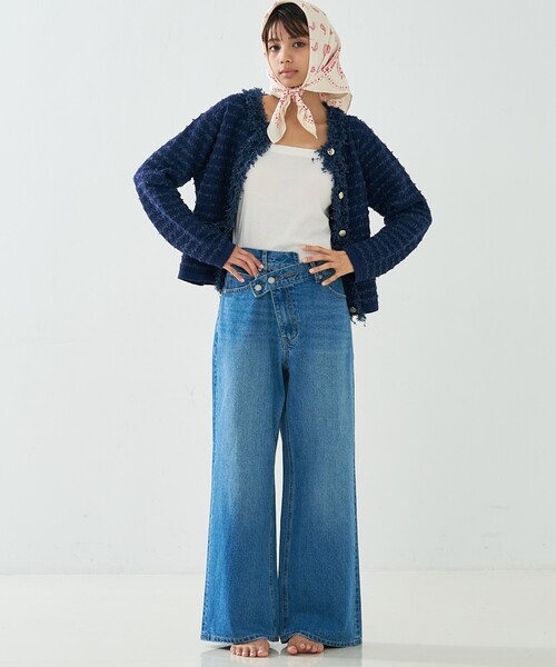 abahouse mavie（アバハウスマヴィ）の「ツィードニットジャケット（カーディガン/ボレロ・レディース・ホワイト/ネイビー・フリー）」の12枚目の写真