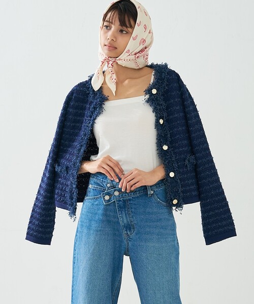 abahouse mavie（アバハウスマヴィ）の「ツィードニットジャケット（カーディガン/ボレロ・レディース・ホワイト/ネイビー・フリー）」の14枚目の写真