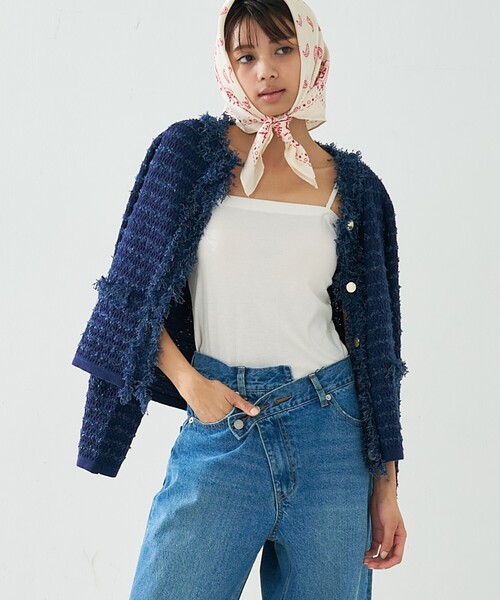 abahouse mavie（アバハウスマヴィ）の「ツィードニットジャケット（カーディガン/ボレロ・レディース・ホワイト/ネイビー・フリー）」の15枚目の写真