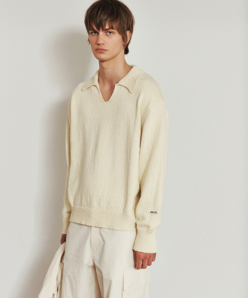 COTTON KNIT SCALE POLO — хлопковое вязаное поло (Butter Yellow)