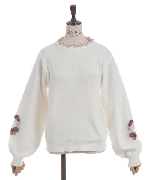 axes femme（アクシーズファム）の「カメリア刺繍チュール袖ニット（ニット/セーター・レディース・ピンク/キナリ/ブラック・FREE）」の19枚目の写真