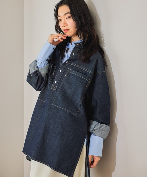 mysty woman（ミスティウーマン）の「ライトオンスデニムシャツ　659091（シャツ/ブラウス・レディース・インディゴブルー/ブルー・FREE）」の2枚目の写真