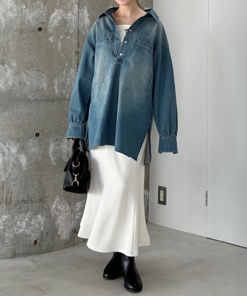 mysty woman（ミスティウーマン）の「ライトオンスデニムシャツ　659091（シャツ/ブラウス・レディース・インディゴブルー/ブルー・FREE）」の10枚目の写真