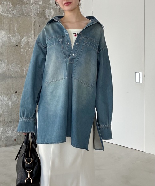 mysty woman（ミスティウーマン）の「ライトオンスデニムシャツ　659091（シャツ/ブラウス・レディース・インディゴブルー/ブルー・FREE）」の11枚目の写真