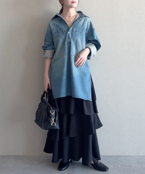 mysty woman（ミスティウーマン）の「ライトオンスデニムシャツ　659091（シャツ/ブラウス・レディース・インディゴブルー/ブルー・FREE）」の12枚目の写真