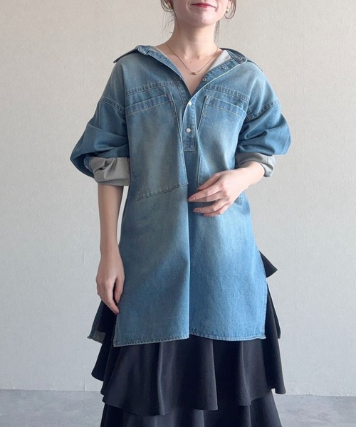 mysty woman（ミスティウーマン）の「ライトオンスデニムシャツ　659091（シャツ/ブラウス・レディース・インディゴブルー/ブルー・FREE）」の13枚目の写真