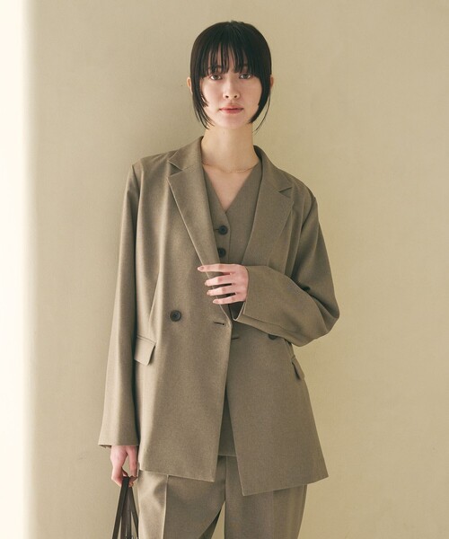 BEAUTY&YOUTH UNITED ARROWS（ビューティーアンドユースユナイテッドアローズ）の「【WEB限定 Wardrobe DAILY MINIMAL】メランジ ダブルジャケット ウォッシャブル（テーラードジャケット・レディース・モカ/ブラック・S/M/L）」の3枚目の写真