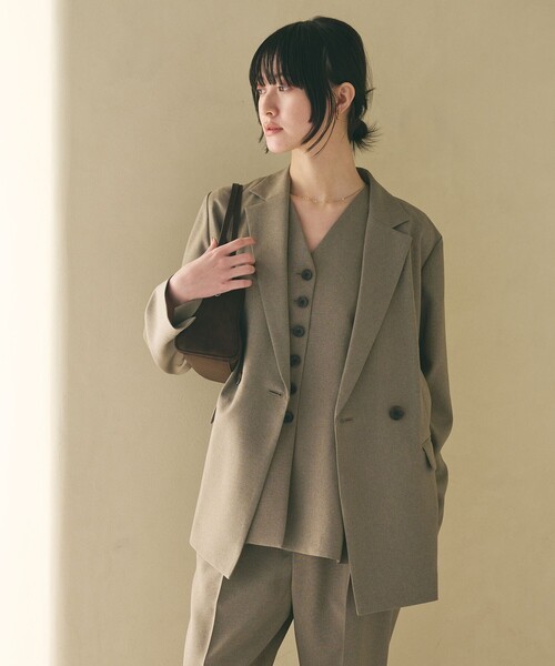 BEAUTY&YOUTH UNITED ARROWS（ビューティーアンドユースユナイテッドアローズ）の「【WEB限定 Wardrobe DAILY MINIMAL】メランジ ダブルジャケット ウォッシャブル（テーラードジャケット・レディース・モカ/ブラック・S/M/L）」の4枚目の写真