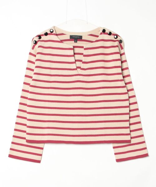 BANANA REPUBLIC FACTORY STORE(バナナリパブリック ファクトリーストア)の「BANANA REPUBLIC FACTORY STORE ストライプ ボタン付き ノッチネック セーター(ニット/セーター・レディース・レッド系その他/ブラック・L/S/M/XS)」の3枚目の写真