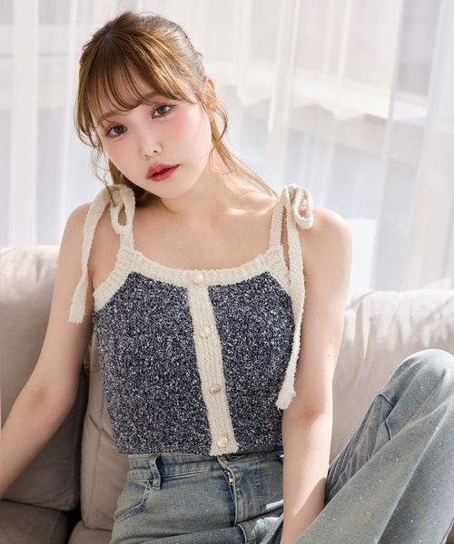 one after another NICE CLAUP（ワンアフターアナザーナイスクラップ）の「セット対応/配色ニットビスチェ（その他トップス・レディース・ネイビー×ホワイト/ブルー系その他/グレー×ピンク/ピンク系その他/アイボリー・FREE）」の4枚目の写真