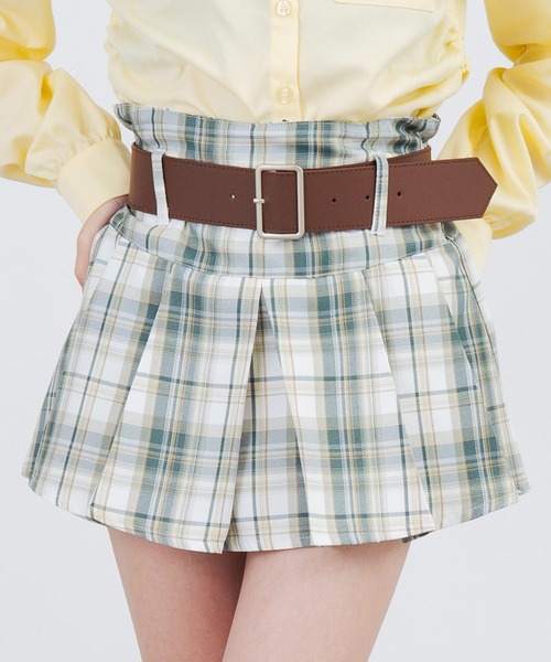ANAP GiRL(アナップガール)の「ベルト付プリーツチェック柄スカート(スカート・キッズ・パープル/ネイビー/グリーン・S/XS/M)」の1枚目の写真
