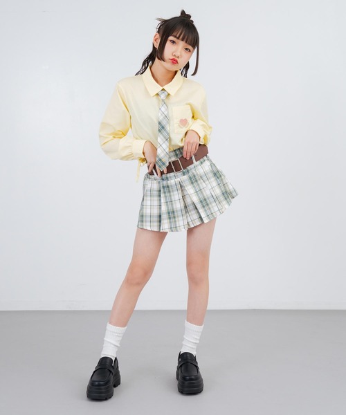 ANAP GiRL(アナップガール)の「ベルト付プリーツチェック柄スカート(スカート・キッズ・パープル/ネイビー/グリーン・S/XS/M)」の6枚目の写真