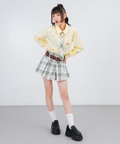 ANAP GiRL(アナップガール)の「ベルト付プリーツチェック柄スカート(スカート・キッズ・パープル/ネイビー/グリーン・S/XS/M)」の7枚目の写真