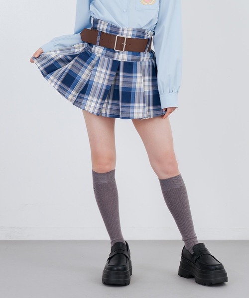 ANAP GiRL(アナップガール)の「ベルト付プリーツチェック柄スカート(スカート・キッズ・パープル/ネイビー/グリーン・S/XS/M)」の11枚目の写真